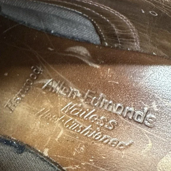 Vintage 70s Allen Edmonds Harwood Wingtip Oxford Black Pebbled Calf Shoes Sz 10A